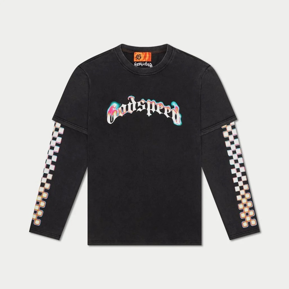 Godspeed Black Checkered Long Sleeve Graphic Tee Size XL
